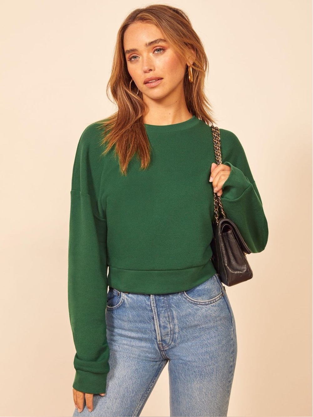 Reformation Hunter Green Cropped Sweatshirt